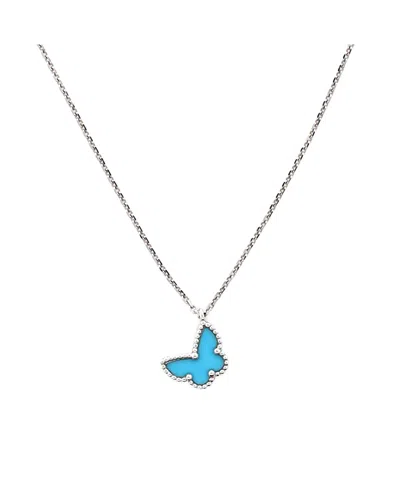 Pre-owned Pre-owned Van Cleef & Arpels  Van Cleef & Arpels Sweet Alhambra Butterfly Pendant Necklace 18k White Gold With Turquoise