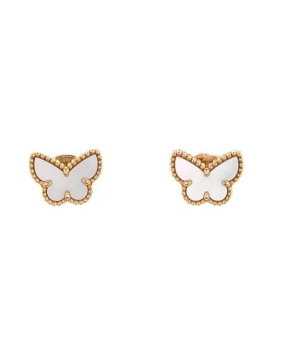Pre-owned Pre-owned Van Cleef & Arpels  Van Cleef & Arpels Sweet Alhambra Butterfly Stud Earrings 18k Gold And Mother Of Pearl