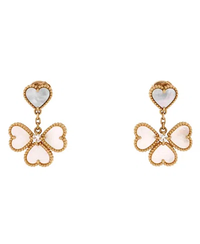 Pre-owned Pre-owned Van Cleef & Arpels  Van Cleef & Arpels Sweet Alhambra Effeuillage Heart Earrings 18k Gold With Mother Of Pearl In Yellow