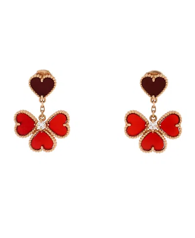 Pre-owned Pre-owned Van Cleef & Arpels  Van Cleef & Arpels Sweet Alhambra Effeuillage Heart Earrings 18k Rose Gold With Carnelian