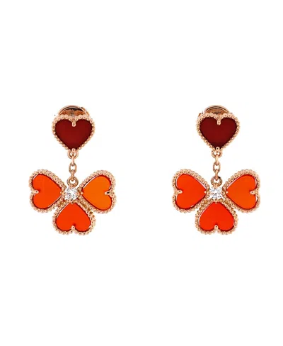 Pre-owned Pre-owned Van Cleef & Arpels  Van Cleef & Arpels Sweet Alhambra Effeuillage Heart Earrings 18k Rose Gold With Carnelian  In Pink