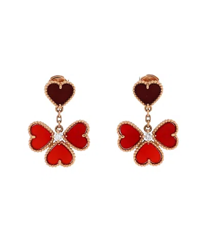 Pre-owned Pre-owned Van Cleef & Arpels  Van Cleef & Arpels Sweet Alhambra Effeuillage Heart Earrings 18k Rose Gold With Carnelian  In Pink