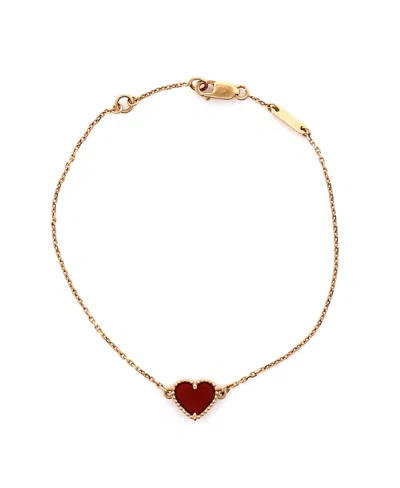 Pre-owned Pre-owned Van Cleef & Arpels  Van Cleef & Arpels Sweet Alhambra Heart Bracelet 18k Rose Gold And Carnelian In Pink