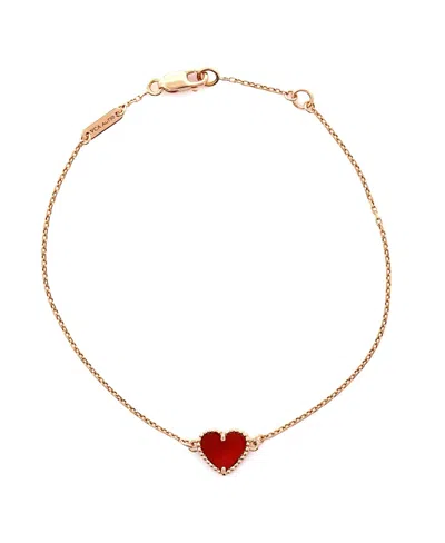 Pre-owned Pre-owned Van Cleef & Arpels  Van Cleef & Arpels Sweet Alhambra Heart Bracelet 18k Rose Gold With Carnelian In Pink