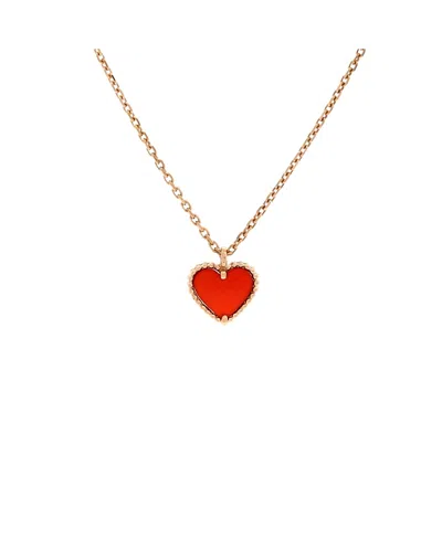 Pre-owned Pre-owned Van Cleef & Arpels  Van Cleef & Arpels Sweet Alhambra Heart Pendant Necklace 18k Rose Gold And Carnelian, 14.7 In Pink