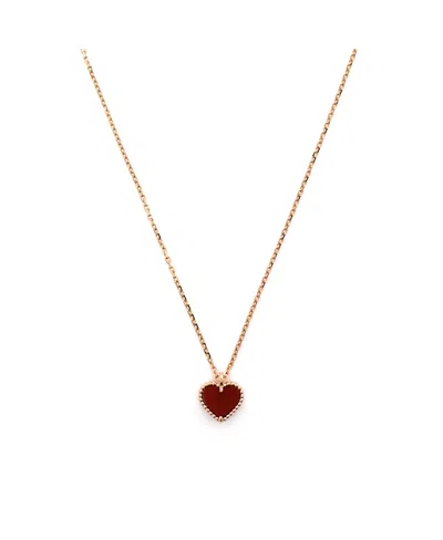 Pre-owned Pre-owned Van Cleef & Arpels  Van Cleef & Arpels Sweet Alhambra Heart Pendant Necklace 18k Rose Gold And Carnelian, 14.7 In Pink