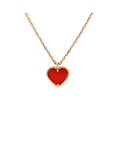 Pre-owned Pre-owned Van Cleef & Arpels  Van Cleef & Arpels Sweet Alhambra Heart Pendant Necklace 18k Rose Gold And Carnelian, 15.7 In Pink