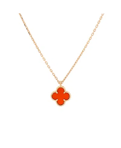 Pre-owned Pre-owned Van Cleef & Arpels  Van Cleef & Arpels Sweet Alhambra Pendant Necklace 18k Rose Gold And Carnelian