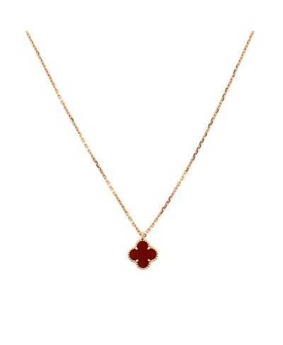 Pre-owned Pre-owned Van Cleef & Arpels  Van Cleef & Arpels Sweet Alhambra Pendant Necklace 18k Rose Gold And Carnelian, 14.75 - 15 In Pink