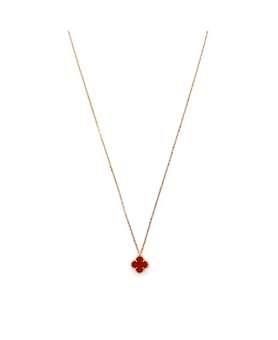 Pre-owned Pre-owned Van Cleef & Arpels  Van Cleef & Arpels Sweet Alhambra Pendant Necklace 18k Rose Gold And Carnelian, 14.75 - 15 In Pink