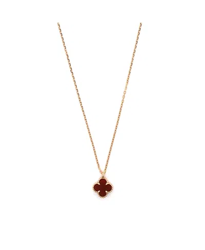 Pre-owned Pre-owned Van Cleef & Arpels  Van Cleef & Arpels Sweet Alhambra Pendant Necklace 18k Rose Gold And Carnelian, 14.75 - 15 In Pink