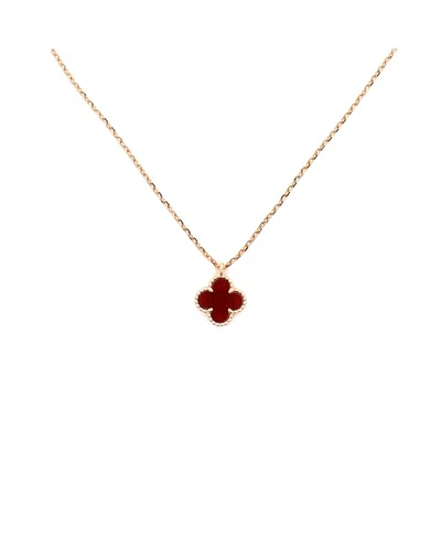 Pre-owned Pre-owned Van Cleef & Arpels  Van Cleef & Arpels Sweet Alhambra Pendant Necklace 18k Rose Gold And Carnelian, 14.75 - 15 In Pink