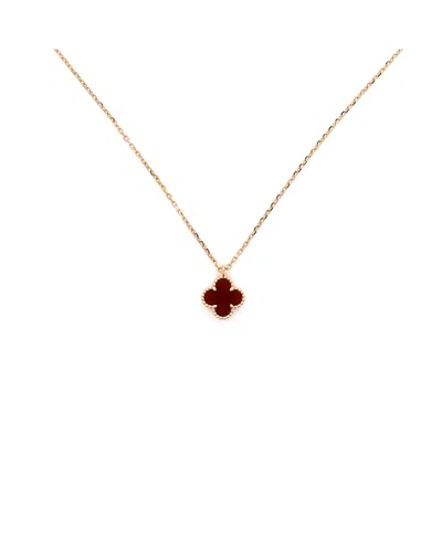 Pre-owned Pre-owned Van Cleef & Arpels  Van Cleef & Arpels Sweet Alhambra Pendant Necklace 18k Rose Gold And Carnelian, 14.75 - 15 In Pink