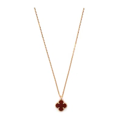 Pre-owned Pre-owned Van Cleef & Arpels  Van Cleef & Arpels Sweet Alhambra Pendant Necklace 18k Rose Gold And Carnelian, 15 - 15.75 In Pink