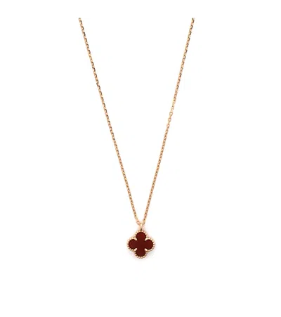 Pre-owned Pre-owned Van Cleef & Arpels  Van Cleef & Arpels Sweet Alhambra Pendant Necklace 18k Rose Gold And Carnelian, 15 - 15.75 In Pink