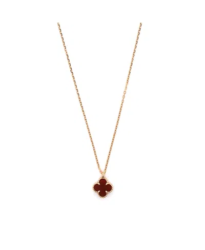 Pre-owned Pre-owned Van Cleef & Arpels  Van Cleef & Arpels Sweet Alhambra Pendant Necklace 18k Rose Gold And Carnelian, 15 - 15.75 In Pink