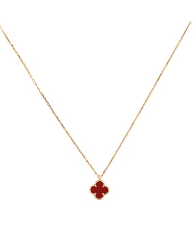 Pre-owned Pre-owned Van Cleef & Arpels  Van Cleef & Arpels Sweet Alhambra Pendant Necklace 18k Rose Gold And Carnelian, 15.25 - 16 In Pink