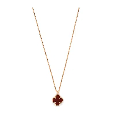 Pre-owned Pre-owned Van Cleef & Arpels  Van Cleef & Arpels Sweet Alhambra Pendant Necklace 18k Rose Gold And Carnelian, 15.25 - 16 In Pink