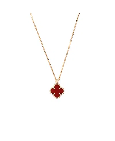 Pre-owned Pre-owned Van Cleef & Arpels  Van Cleef & Arpels Sweet Alhambra Pendant Necklace 18k Rose Gold And Carnelian, 15.25 - 16 In Pink