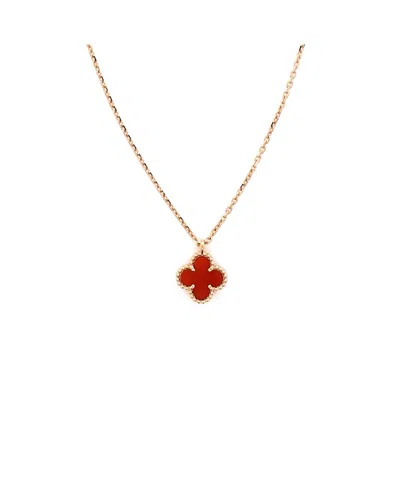 Pre-owned Pre-owned Van Cleef & Arpels  Van Cleef & Arpels Sweet Alhambra Pendant Necklace 18k Rose Gold And Carnelian, 15.5" In Pink