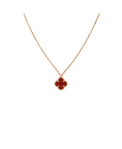 Pre-owned Pre-owned Van Cleef & Arpels  Van Cleef & Arpels Sweet Alhambra Pendant Necklace 18k Rose Gold And Carnelian, 15.75" In Pink
