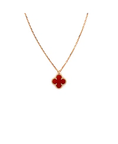 Pre-owned Pre-owned Van Cleef & Arpels  Van Cleef & Arpels Sweet Alhambra Pendant Necklace 18k Rose Gold And Carnelian, 15.75" In Pink