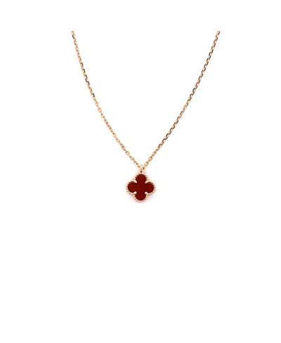 Pre-owned Pre-owned Van Cleef & Arpels  Van Cleef & Arpels Sweet Alhambra Pendant Necklace 18k Rose Gold And Carnelian, 17.5" In Pink