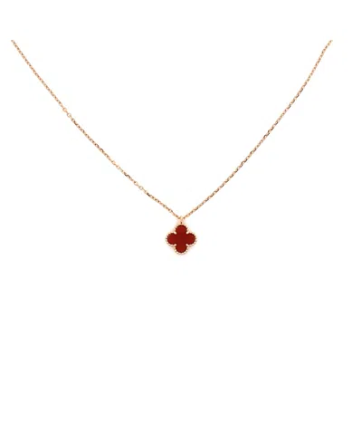 Pre-owned Pre-owned Van Cleef & Arpels  Van Cleef & Arpels Sweet Alhambra Pendant Necklace 18k Rose Gold And Carnelian, 17.75" In Pink