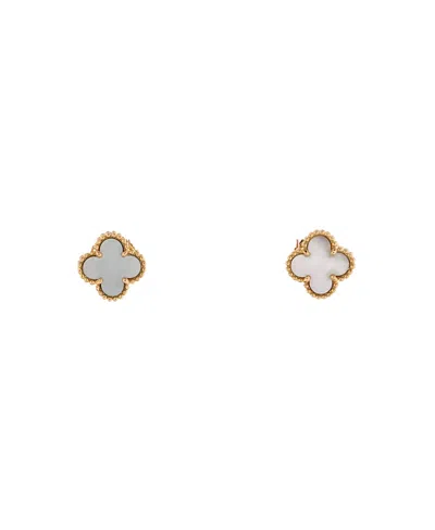Pre-owned Pre-owned Van Cleef & Arpels  Van Cleef & Arpels Sweet Alhambra Stud Earrings 18k Gold And Mother Of Pearl In White