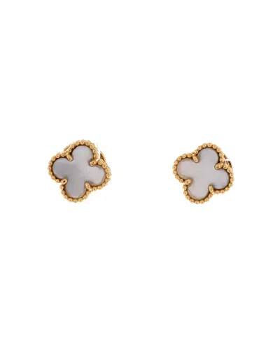 Pre-owned Pre-owned Van Cleef & Arpels  Van Cleef & Arpels Sweet Alhambra Stud Earrings 18k Gold And Mother Of Pearl In White