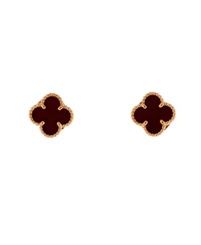 Pre-owned Pre-owned Van Cleef & Arpels  Van Cleef & Arpels Sweet Alhambra Stud Earrings 18k Rose Gold And Carnelian