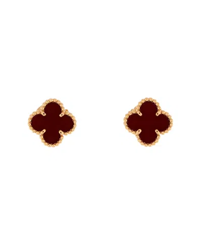 Pre-owned Pre-owned Van Cleef & Arpels  Van Cleef & Arpels Sweet Alhambra Stud Earrings 18k Rose Gold And Carnelian In K Gold
