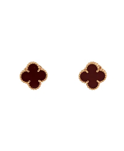 Pre-owned Pre-owned Van Cleef & Arpels  Van Cleef & Arpels Sweet Alhambra Stud Earrings 18k Rose Gold And Carnelian In Pink
