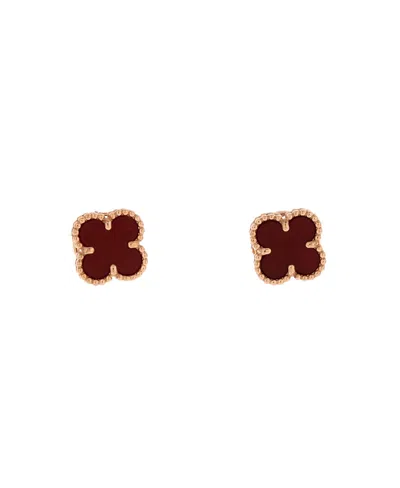 Pre-owned Pre-owned Van Cleef & Arpels  Van Cleef & Arpels Sweet Alhambra Stud Earrings 18k Rose Gold And Carnelian In Pink