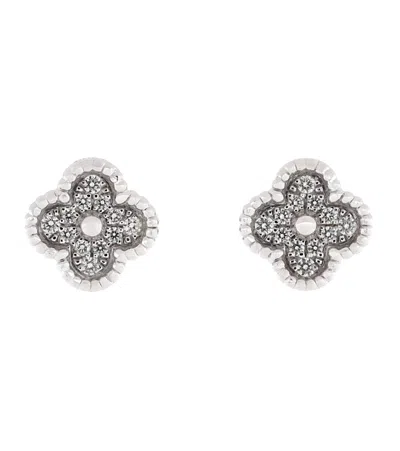 Pre-owned Pre-owned Van Cleef & Arpels  Van Cleef & Arpels Sweet Alhambra Stud Earrings 18k White Gold And Diamonds