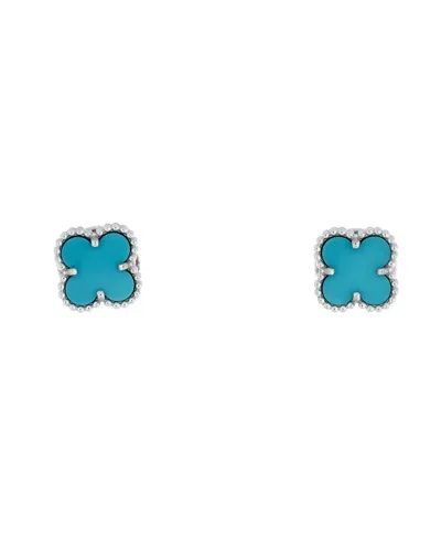 Pre-owned Pre-owned Van Cleef & Arpels  Van Cleef & Arpels Sweet Alhambra Stud Earrings 18k White Gold And Turquoise