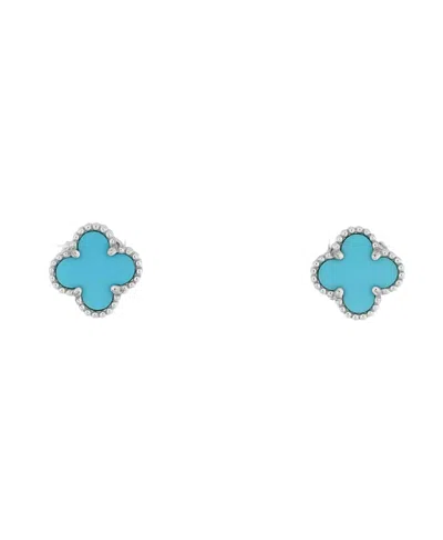 Pre-owned Pre-owned Van Cleef & Arpels  Van Cleef & Arpels Sweet Alhambra Stud Earrings 18k White Gold And Turquoise
