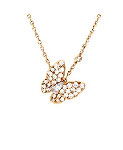 Pre-owned Pre-owned Van Cleef & Arpels  Van Cleef & Arpels Two Butterfly Pendant Necklace 18k Gold With Diamonds, 16.25"
