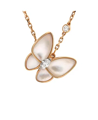 Pre-owned Pre-owned Van Cleef & Arpels  Van Cleef & Arpels Two Butterfly Pendant Necklace 18k Rose Gold With Mother Of Pearl And D In Pink
