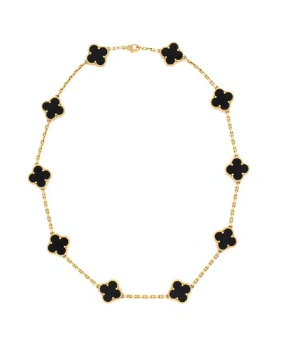 Pre-owned Van Cleef & Arpels  Van Cleef & Arpels Vintage Alhambra 10 Motifs Necklace 18k Gold And Onyx