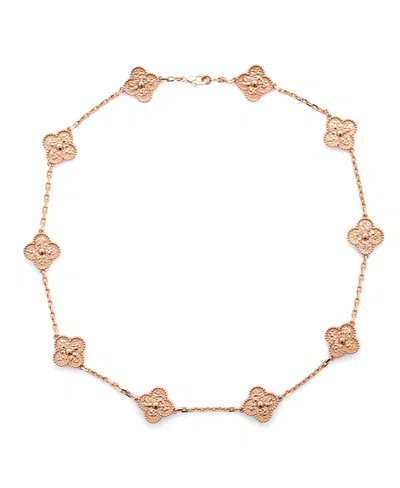 Pre-owned Pre-owned Van Cleef & Arpels  Van Cleef & Arpels Vintage Alhambra 10 Motifs Necklace 18k Rose Gold 16.25" In Pink
