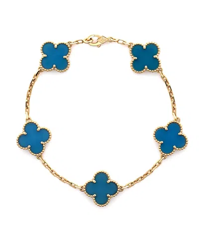 Pre-owned Pre-owned Van Cleef & Arpels  Van Cleef & Arpels Vintage Alhambra 5 Motifs Bracelet 18k Gold And Agate