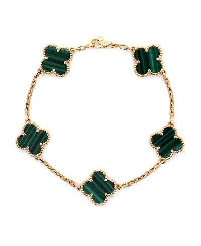 Pre-owned Pre-owned Van Cleef & Arpels  Van Cleef & Arpels Vintage Alhambra 5 Motifs Bracelet 18k Gold And Malachite