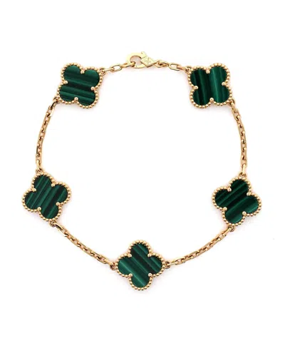 Pre-owned Pre-owned Van Cleef & Arpels  Van Cleef & Arpels Vintage Alhambra 5 Motifs Bracelet 18k Gold And Malachite