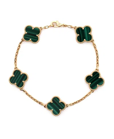 Pre-owned Pre-owned Van Cleef & Arpels  Van Cleef & Arpels Vintage Alhambra 5 Motifs Bracelet 18k Gold And Malachite
