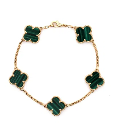 Pre-owned Pre-owned Van Cleef & Arpels  Van Cleef & Arpels Vintage Alhambra 5 Motifs Bracelet 18k Gold And Malachite