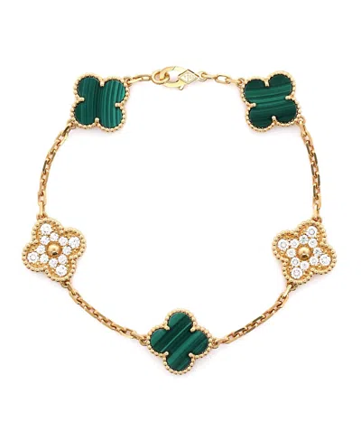 Pre-owned Pre-owned Van Cleef & Arpels  Van Cleef & Arpels Vintage Alhambra 5 Motifs Bracelet 18k Gold And Malachite With Diamonds