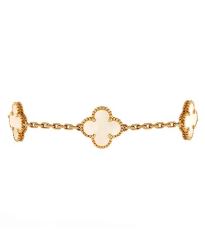 Pre-owned Pre-owned Van Cleef & Arpels  Van Cleef & Arpels Vintage Alhambra 5 Motifs Bracelet 18k Gold And Mother Of Pearl