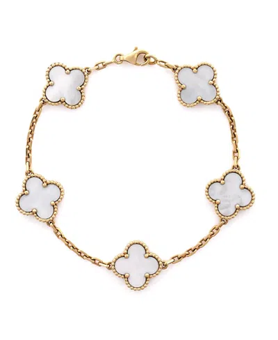 Pre-owned Pre-owned Van Cleef & Arpels  Van Cleef & Arpels Vintage Alhambra 5 Motifs Bracelet 18k Gold And Mother Of Pearl
