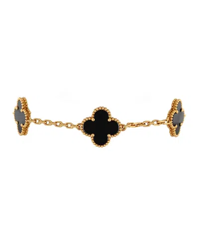Pre-owned Pre-owned Van Cleef & Arpels  Van Cleef & Arpels Vintage Alhambra 5 Motifs Bracelet 18k Gold And Onyx